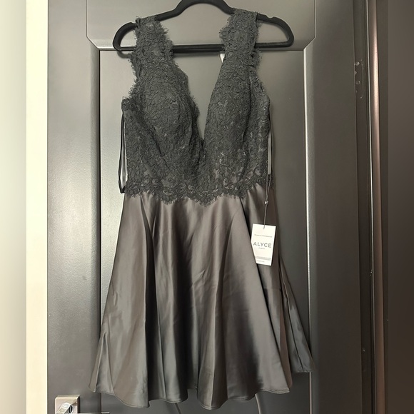 Alyce Paris - 4126 Eyelash Trim Lace and Satin Cocktail Dress - Picture 1 of 4